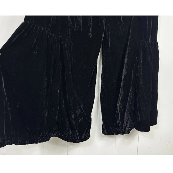 Free People C Est La Vie Wide Leg Pop Star Velvet Pants Size 12 Black Side Zip - Picture 4 of 13